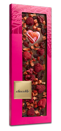 ChocoMe - Mléčná čokoláda, brusinky, maliny, jahody a čokosrdce, 110g