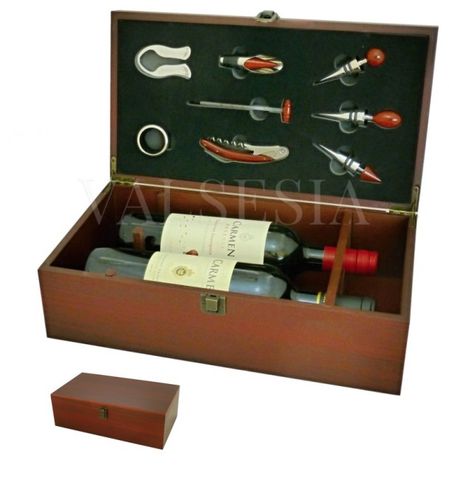 Exkluzivní dárkový box na 2 vína mahagon + 8 vinařských pomůcek